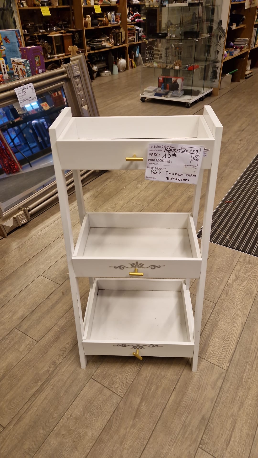 petit meuble blanc 3 étagères (10123).