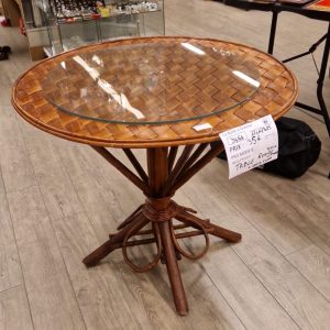 table rotin ronde vintage (+ verre rond) (9461).